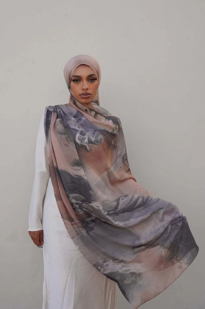 Luxury Premium Silk-Like Printed Hijab Scarf | 180x85cm Large Rectangle Hijab(MH146) - Image 26