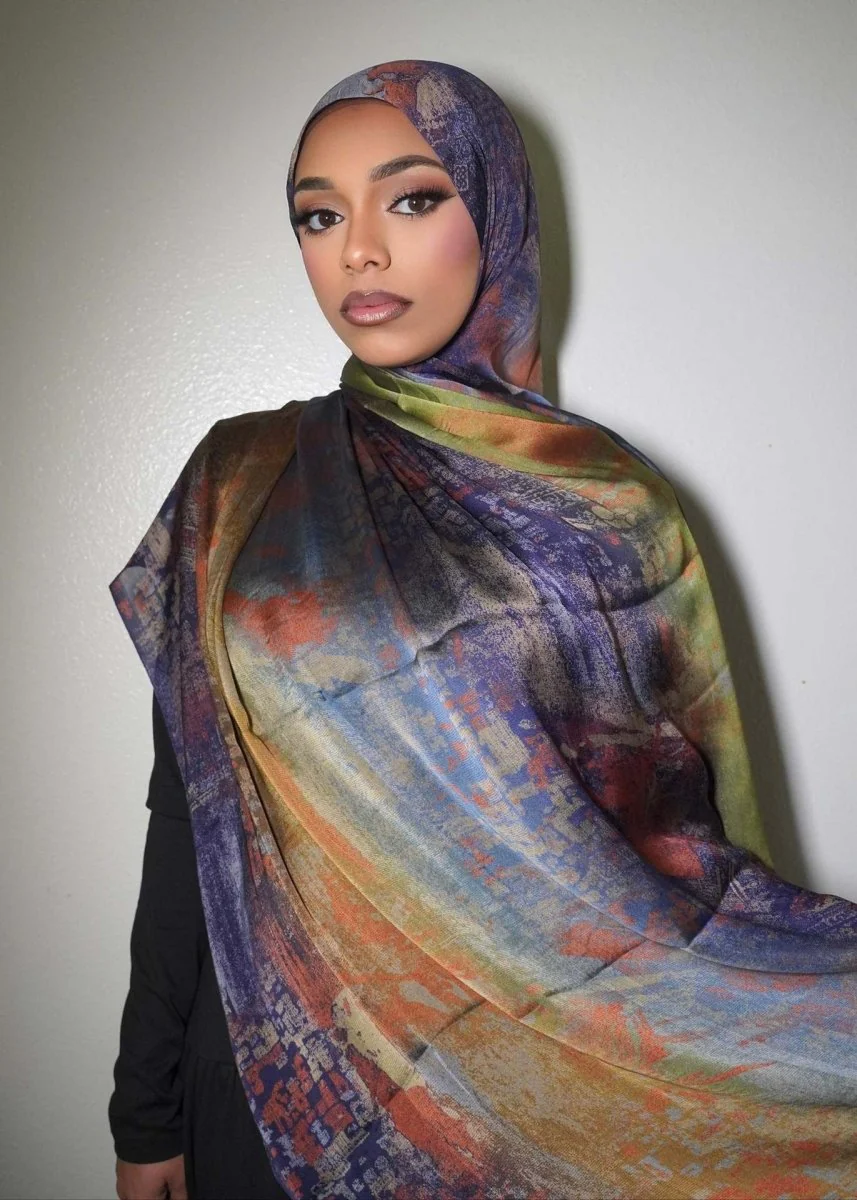 Luxury Premium Silk-Like Printed Hijab Scarf | 180x85cm Large Rectangle Hijab(MH146) - Image 27