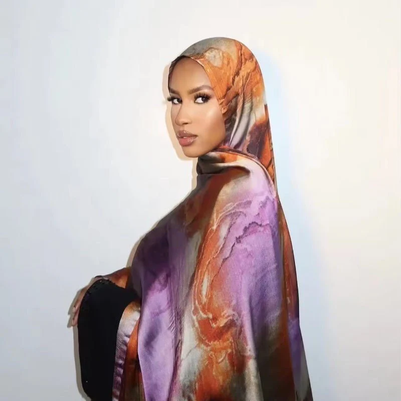 Luxury Premium Silk-Like Printed Hijab Scarf | 180x85cm Large Rectangle Hijab(MH146) - Image 4