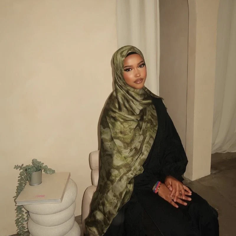 Luxury Premium Silk-Like Printed Hijab Scarf | 180x85cm Large Rectangle Hijab(MH146) - Image 7