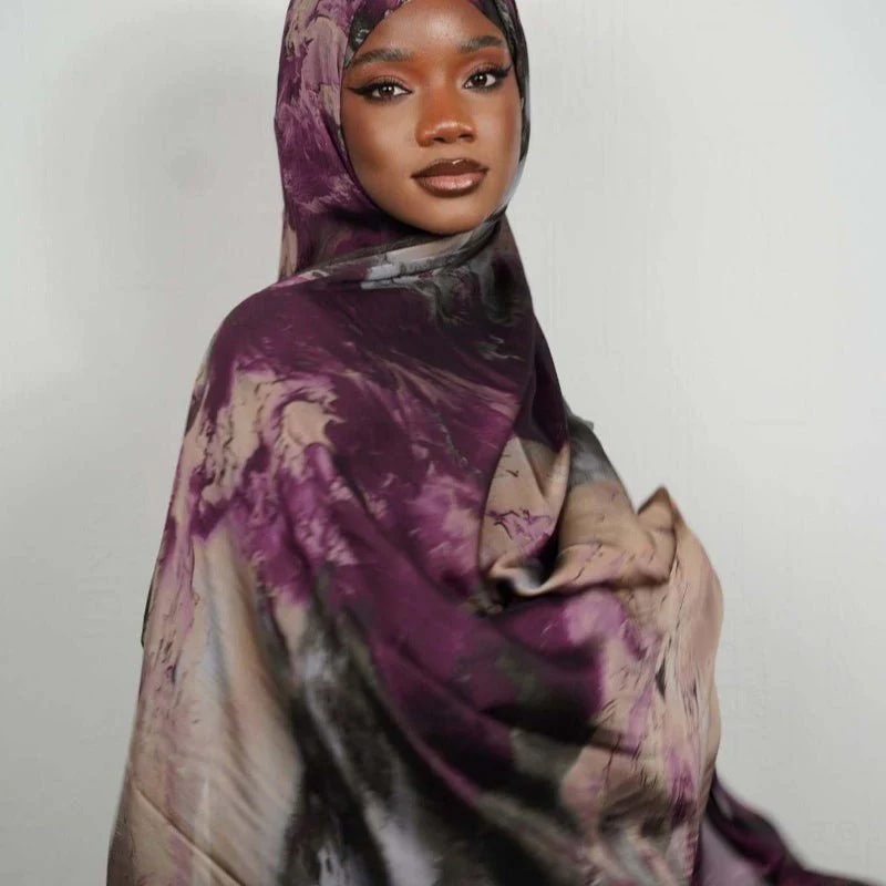 Luxury Premium Silk-Like Printed Hijab Scarf | 180x85cm Large Rectangle Hijab(MH146) - Image 9