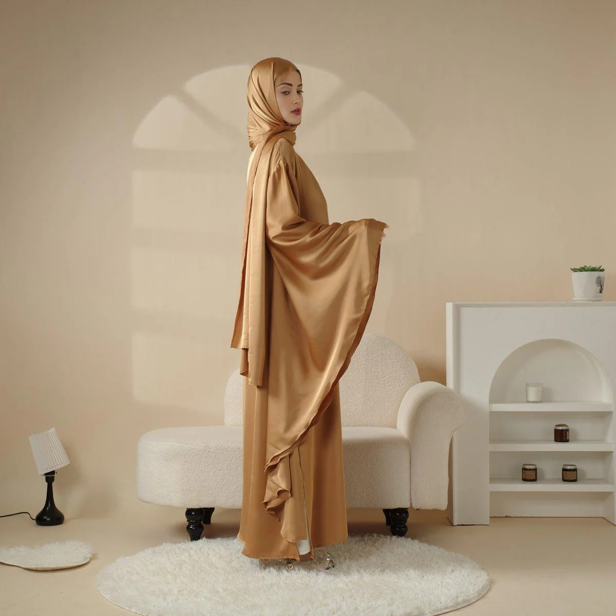 Luxury Satin Floaty Kaftan Abaya With Matching Hijab (MA054) - Image 3