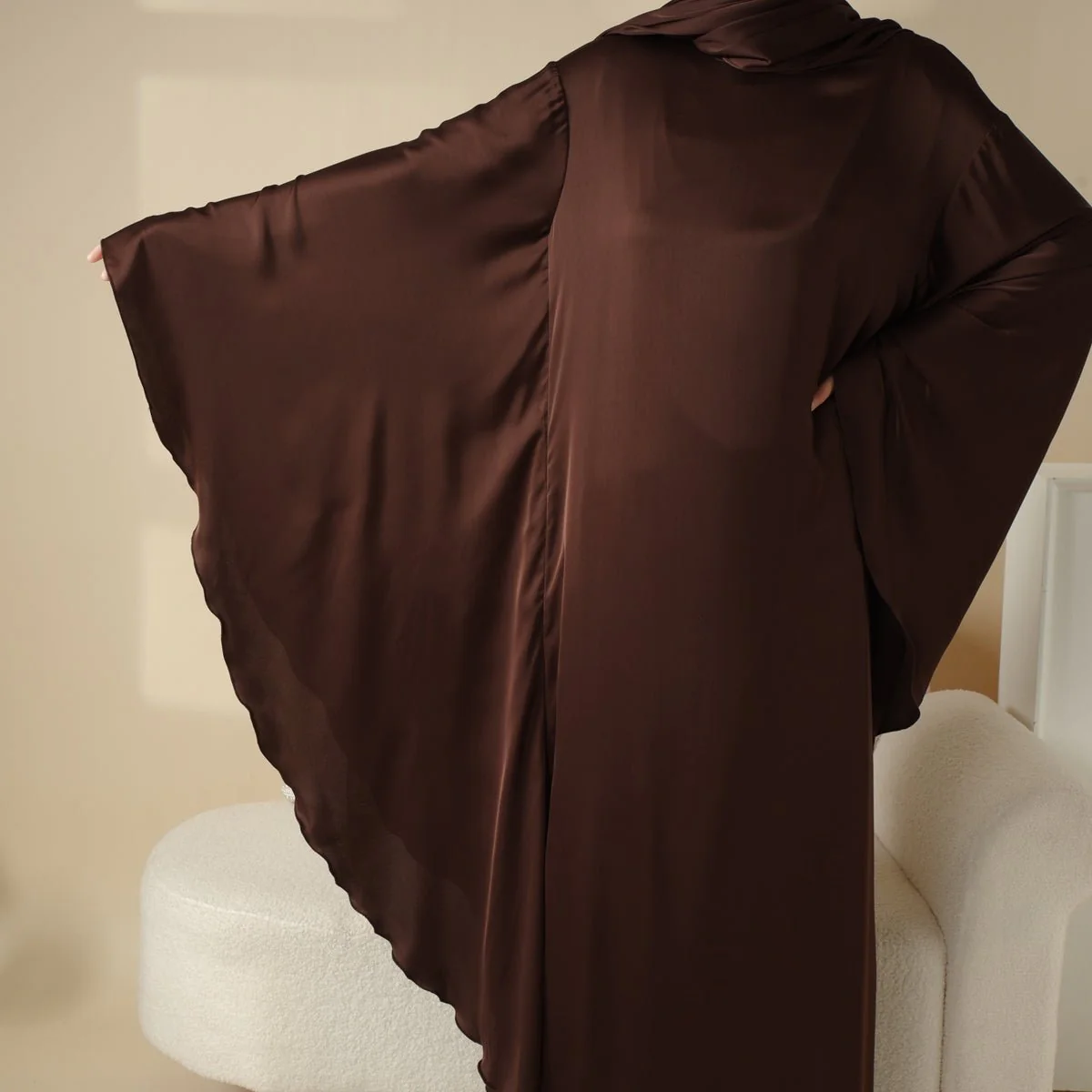 Luxury Satin Floaty Kaftan Abaya With Matching Hijab (MA054) - Image 8