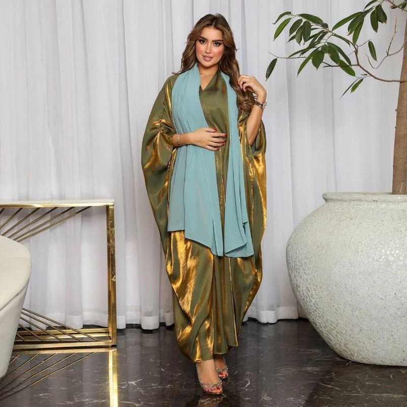 Luxury Silk Satin Bat Sleeve Abaya Robe | Modest V-Neck Evening Dress (MOA225) - Image 13