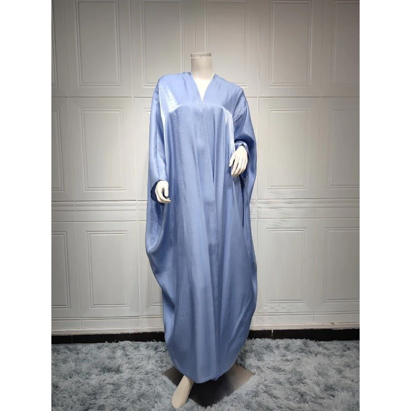 Luxury Silk Satin Bat Sleeve Abaya Robe | Modest V-Neck Evening Dress (MOA225) - Image 4