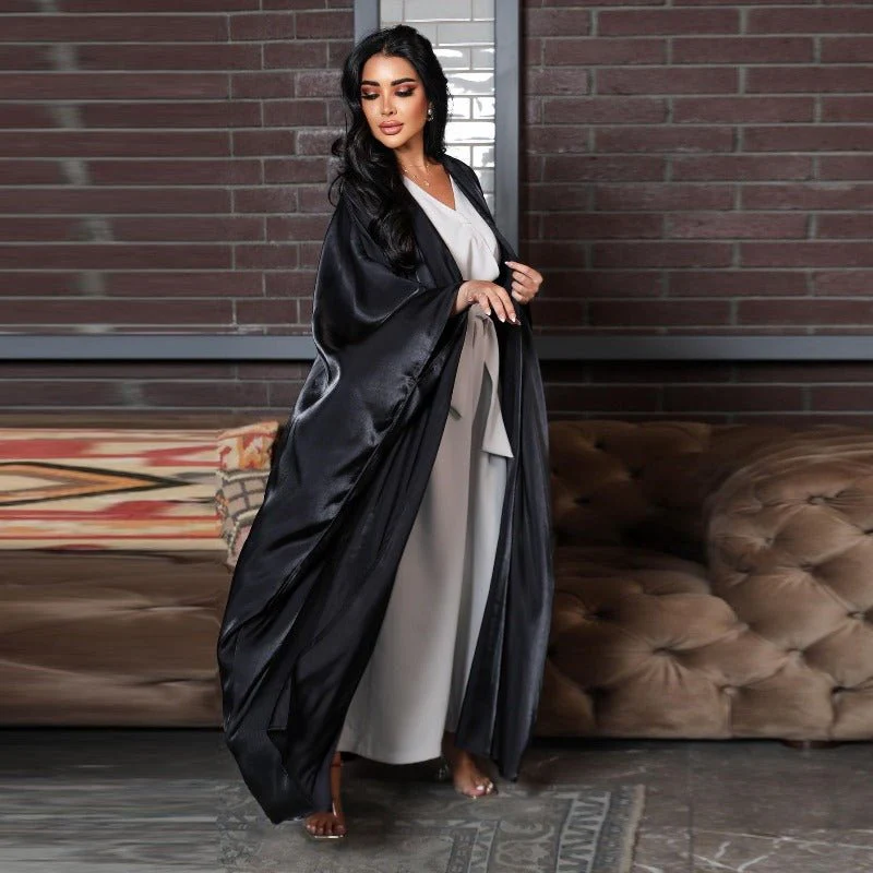 Luxury Silk Satin Bat Sleeve Abaya Robe | Modest V-Neck Evening Dress (MOA225) - Image 7