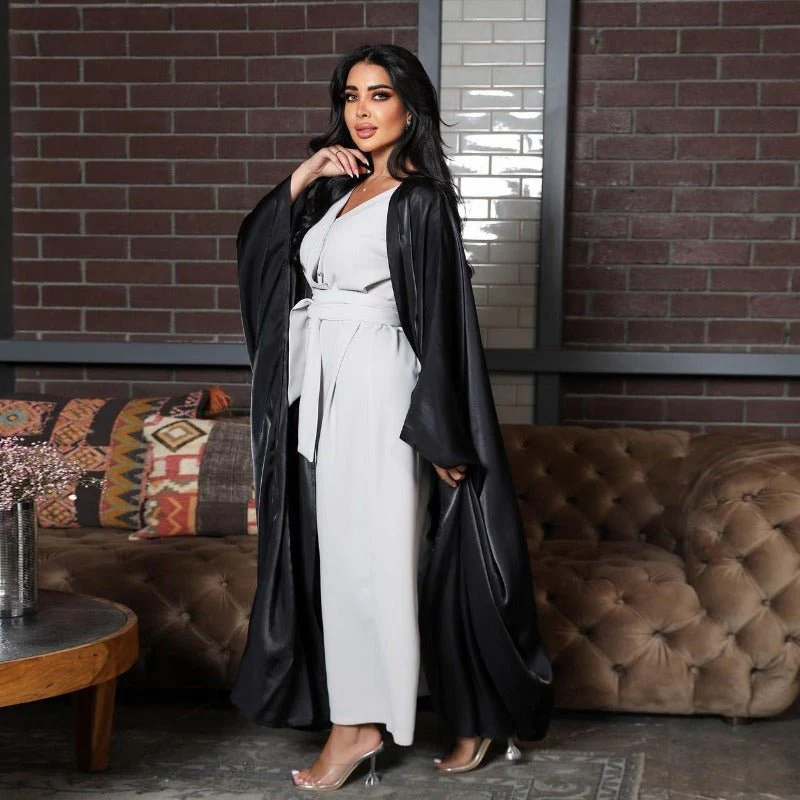 Luxury Silk Satin Bat Sleeve Abaya Robe | Modest V-Neck Evening Dress (MOA225) - Image 8