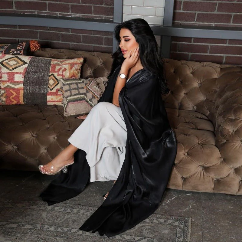 Luxury Silk Satin Bat Sleeve Abaya Robe | Modest V-Neck Evening Dress (MOA225) - Image 9