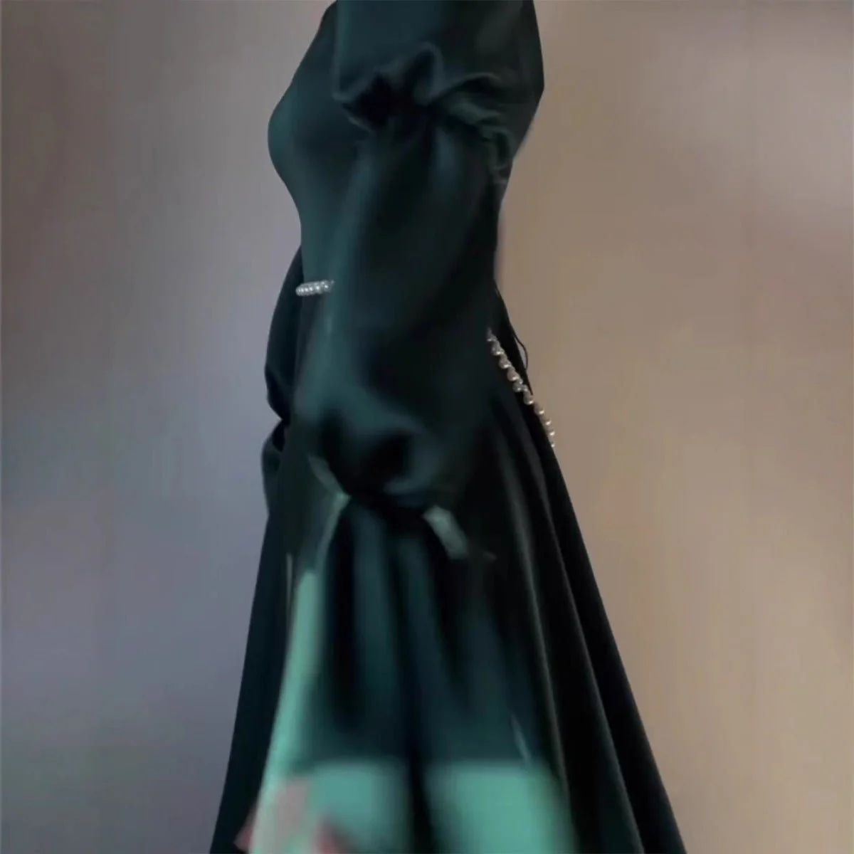 Luxury Slim-Fit Long Sleeve Dress Abaya | Emerald Green Maxi Dress (MA217) - Image 3