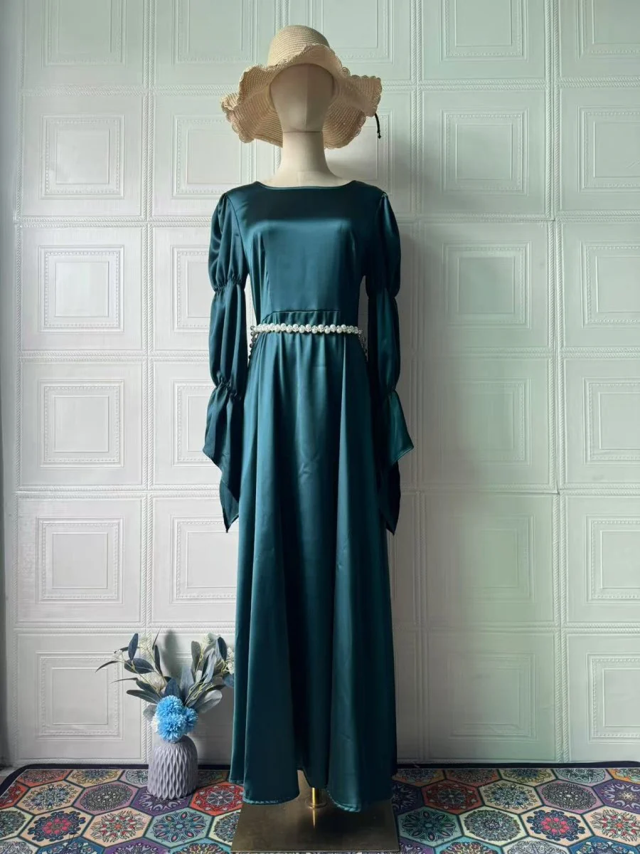 Luxury Slim-Fit Long Sleeve Dress Abaya | Emerald Green Maxi Dress (MA217) - Image 9