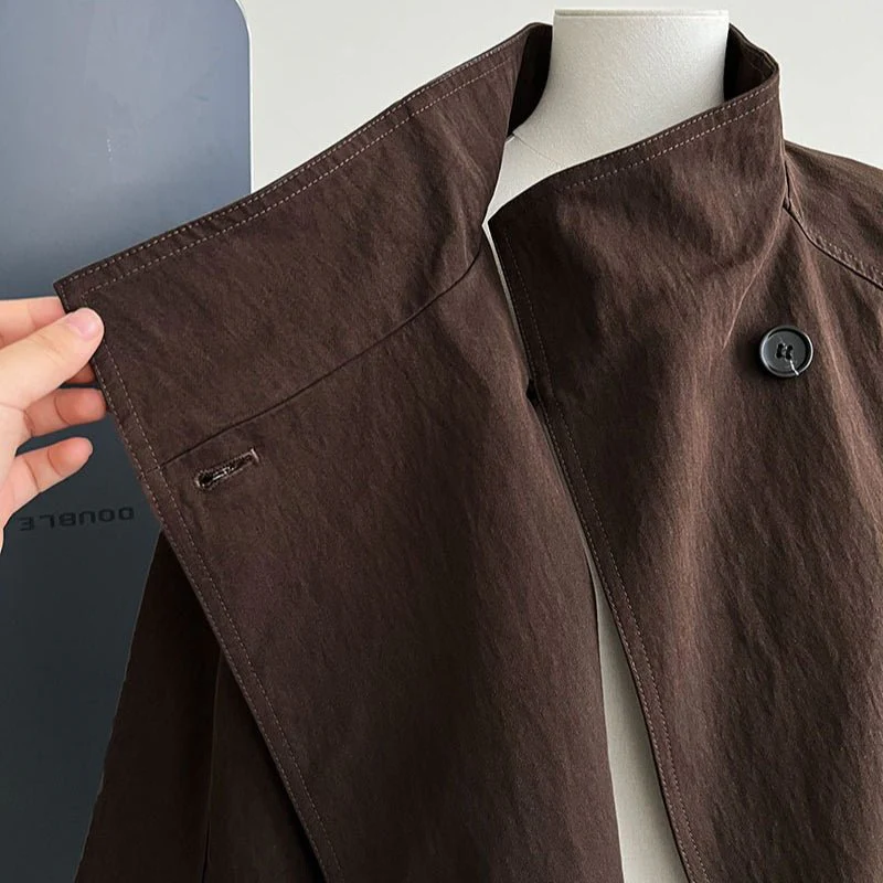Luxury Stand Collar Coat | Single Button Mid-Length Trench (MS148) - Image 10