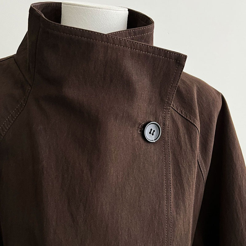 Luxury Stand Collar Coat | Single Button Mid-Length Trench (MS148) - Image 11