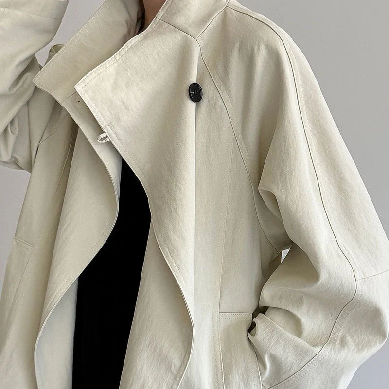 Luxury Stand Collar Coat | Single Button Mid-Length Trench (MS148) - Image 2