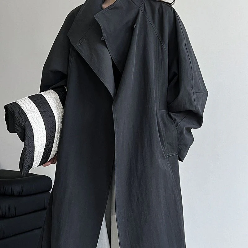 Luxury Stand Collar Coat | Single Button Mid-Length Trench (MS148) - Image 4