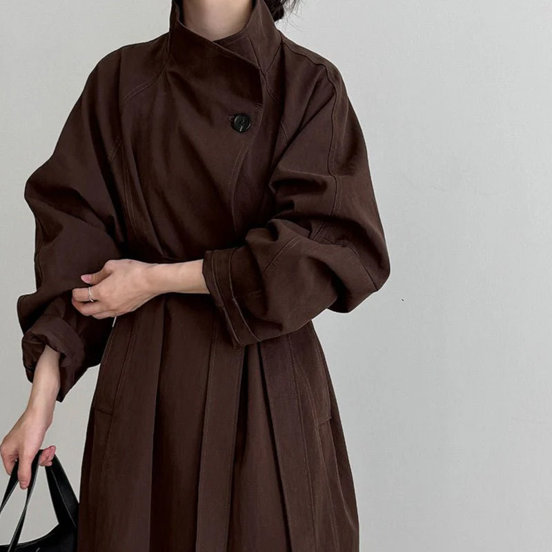 Luxury Stand Collar Coat | Single Button Mid-Length Trench (MS148) - Image 5