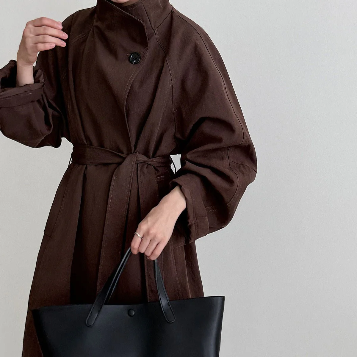 Luxury Stand Collar Coat | Single Button Mid-Length Trench (MS148) - Image 6