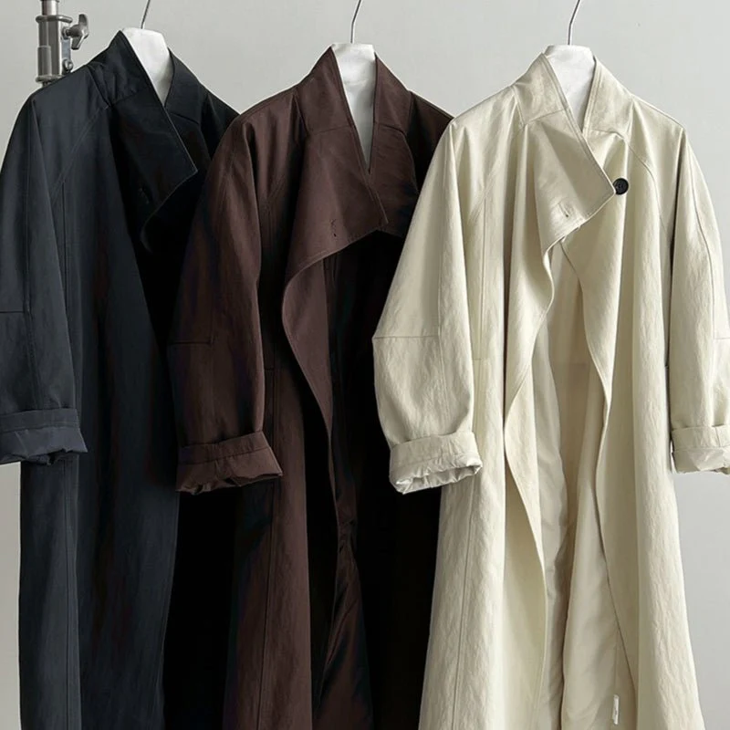 Luxury Stand Collar Coat | Single Button Mid-Length Trench (MS148) - Image 7