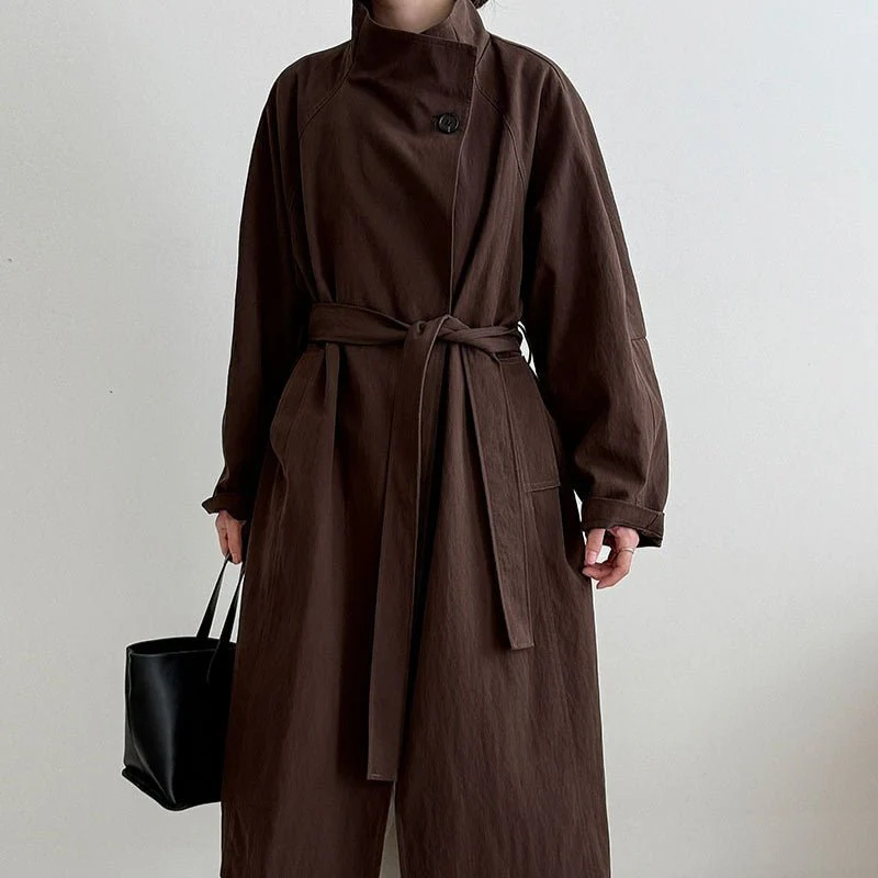Luxury Stand Collar Coat | Single Button Mid-Length Trench (MS148) - Image 8