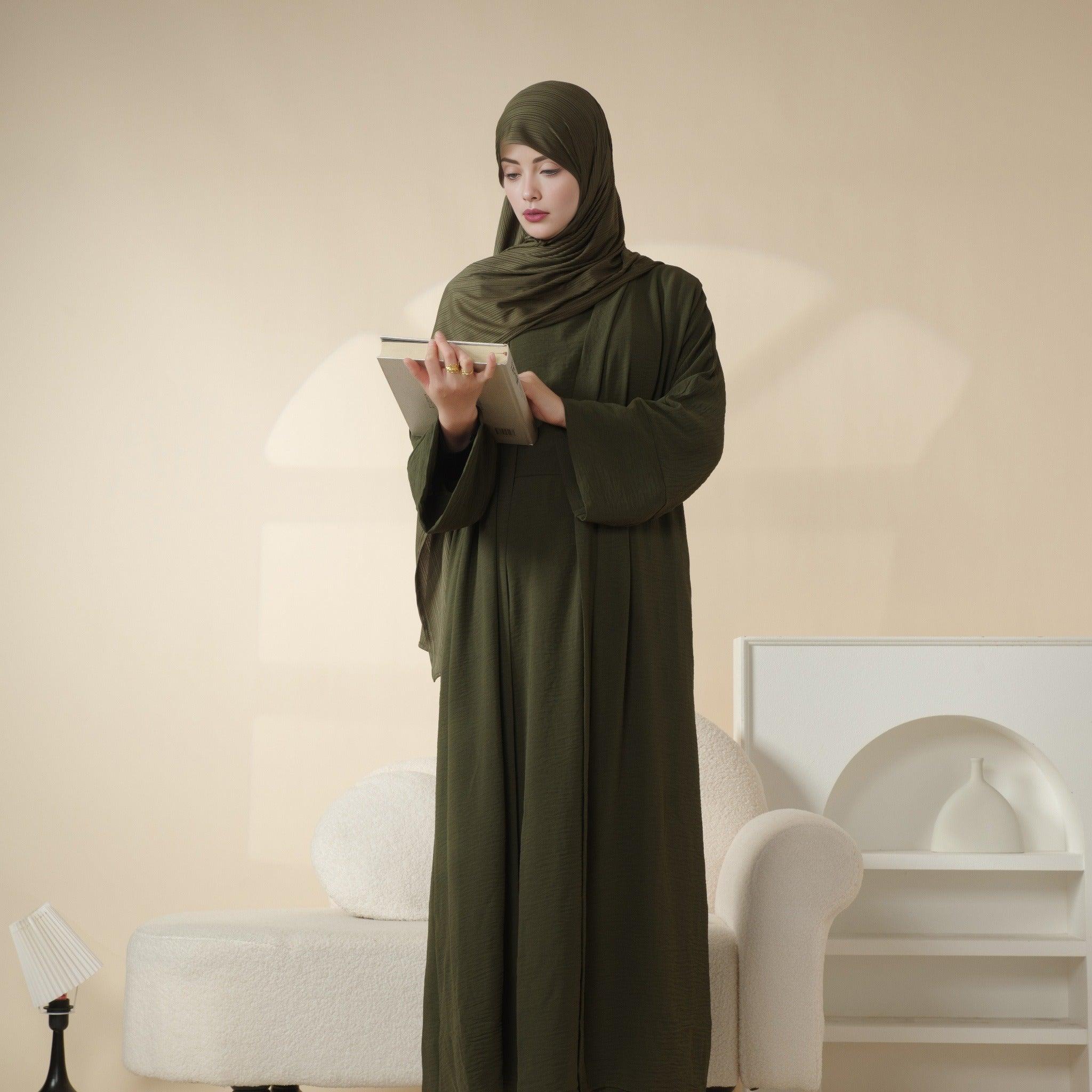 Crepe Pocket Open Abaya 3-Piece Set (MA002) - Image 15