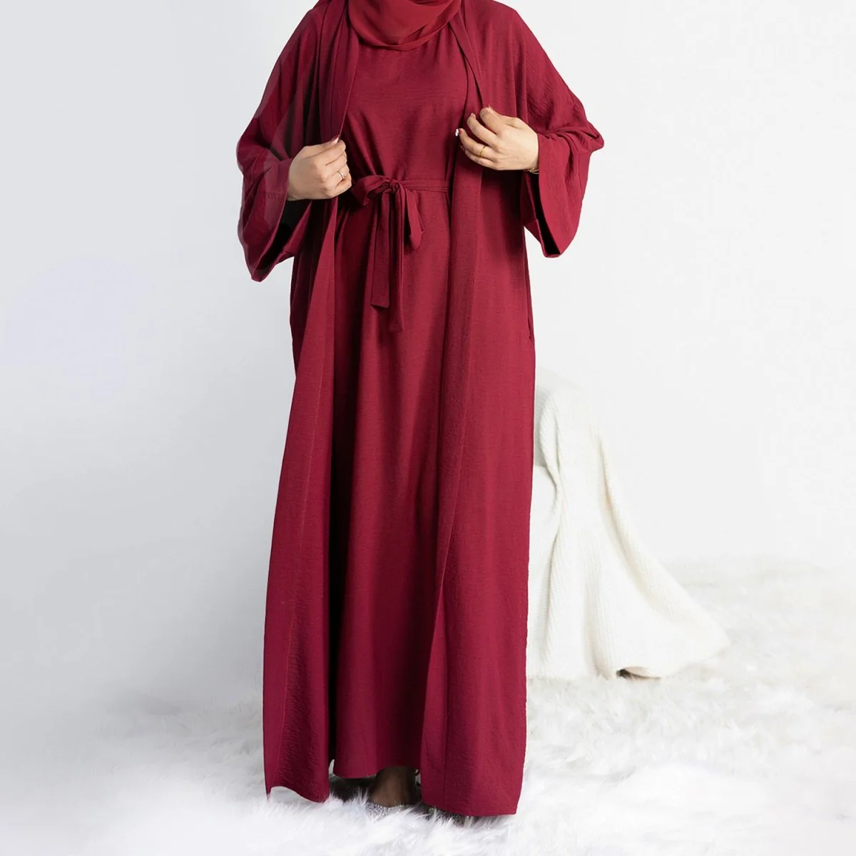 Crepe Pocket Open Abaya 3-Piece Set (MA002) - Image 6