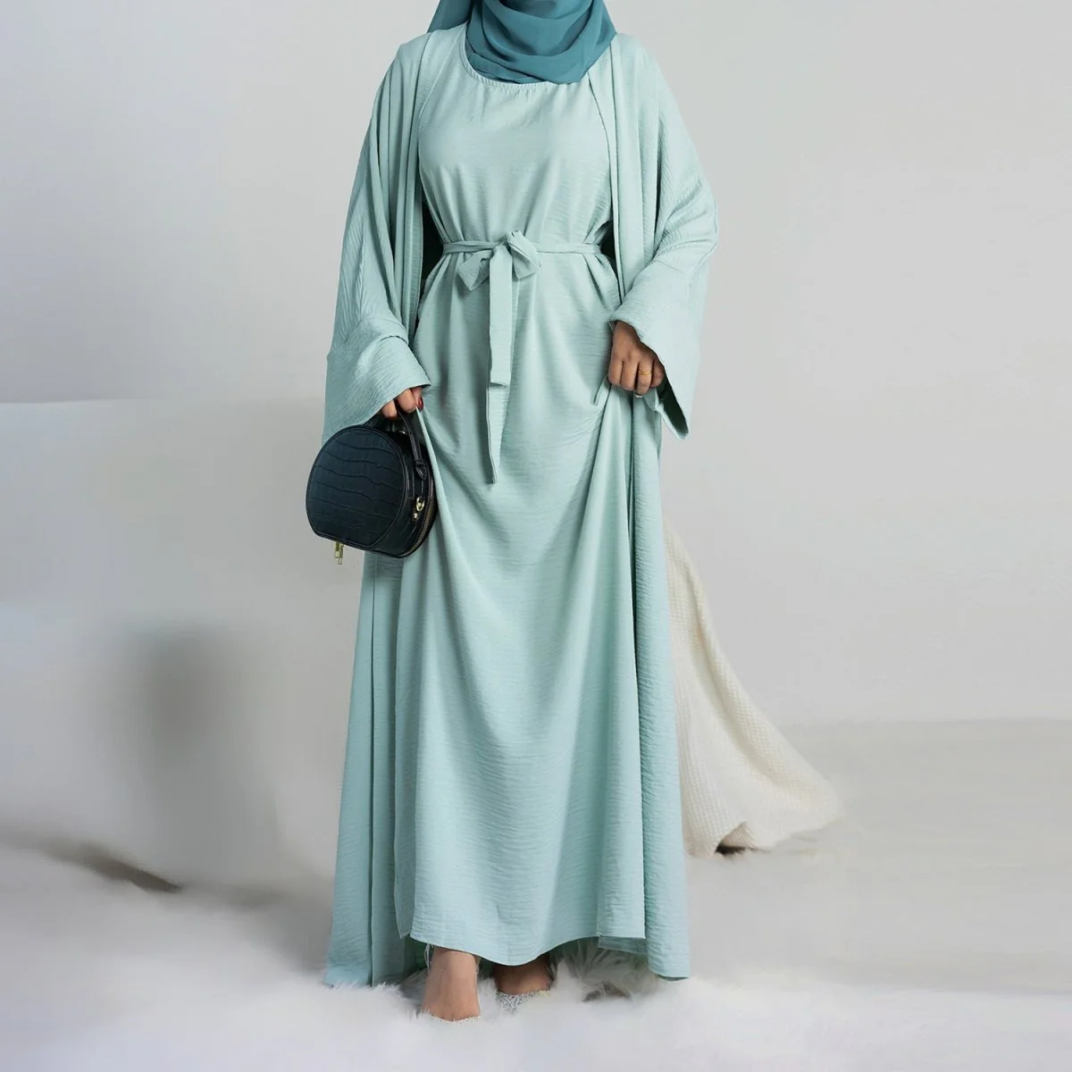 Crepe Pocket Open Abaya 3-Piece Set (MA002) - Image 9