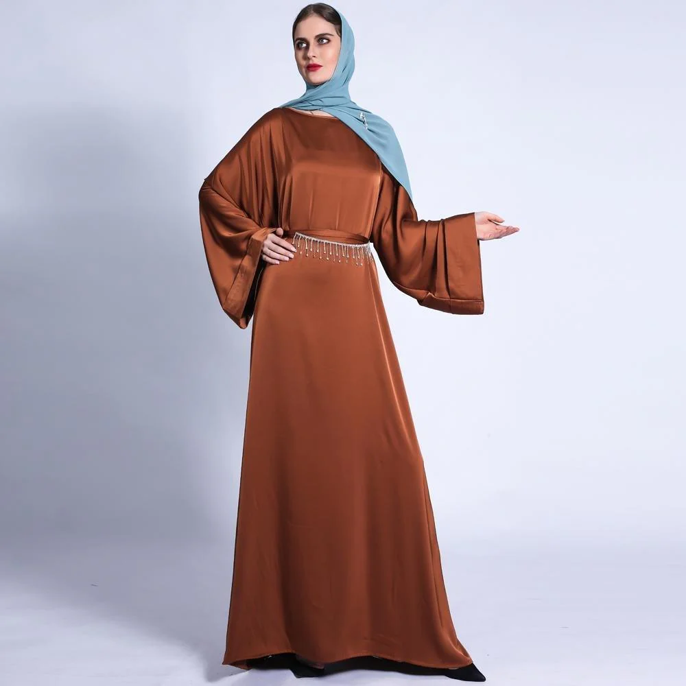 Pocket Satin Abaya With Shiny Rhinestone Belt (MA011) - Image 10