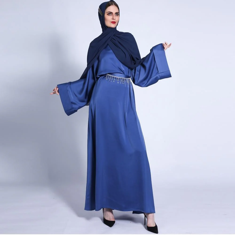Pocket Satin Abaya With Shiny Rhinestone Belt (MA011) - Image 11