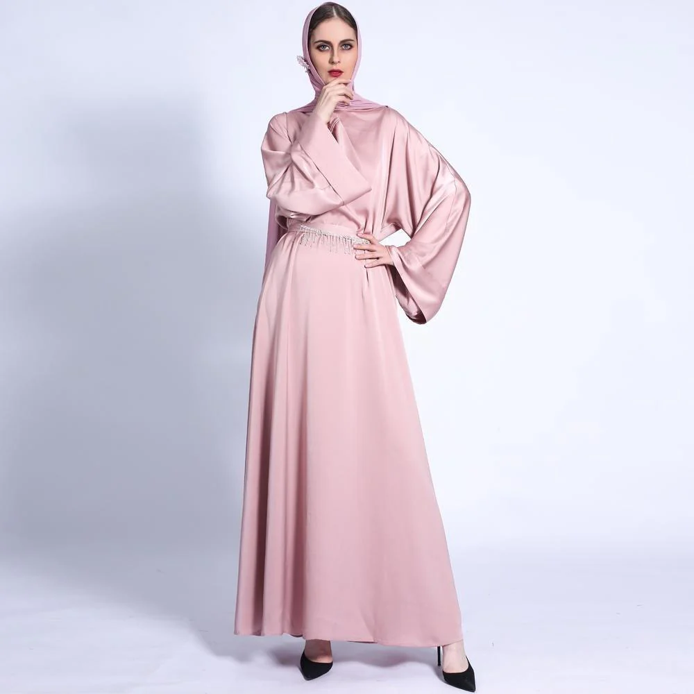 Pocket Satin Abaya With Shiny Rhinestone Belt (MA011) - Image 12