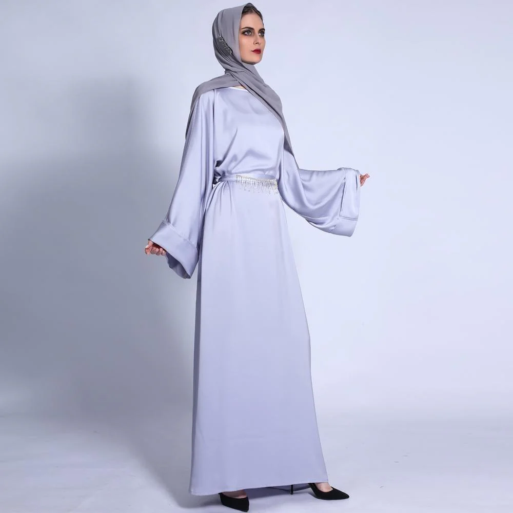 Pocket Satin Abaya With Shiny Rhinestone Belt (MA011) - Image 3