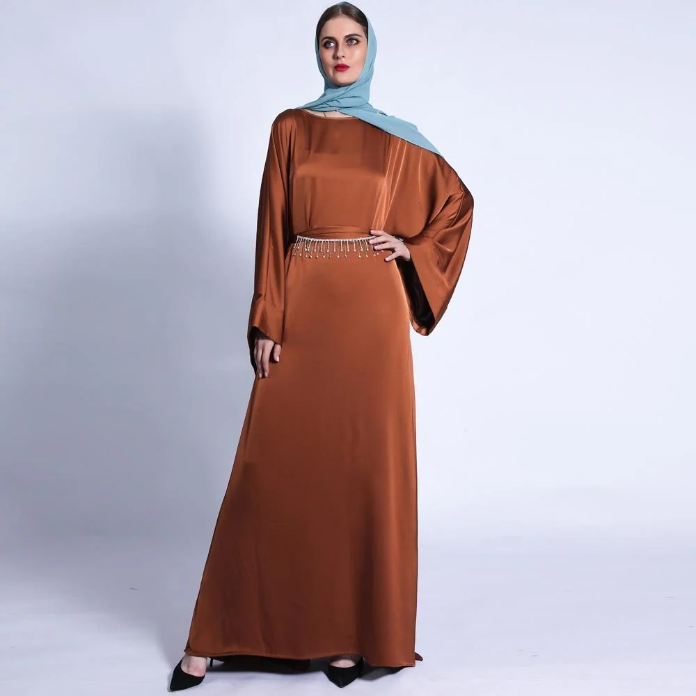 Pocket Satin Abaya With Shiny Rhinestone Belt (MA011) - Image 5