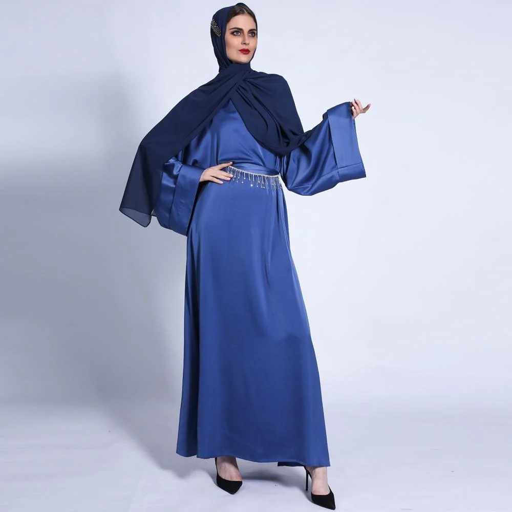 Pocket Satin Abaya With Shiny Rhinestone Belt (MA011) - Image 7