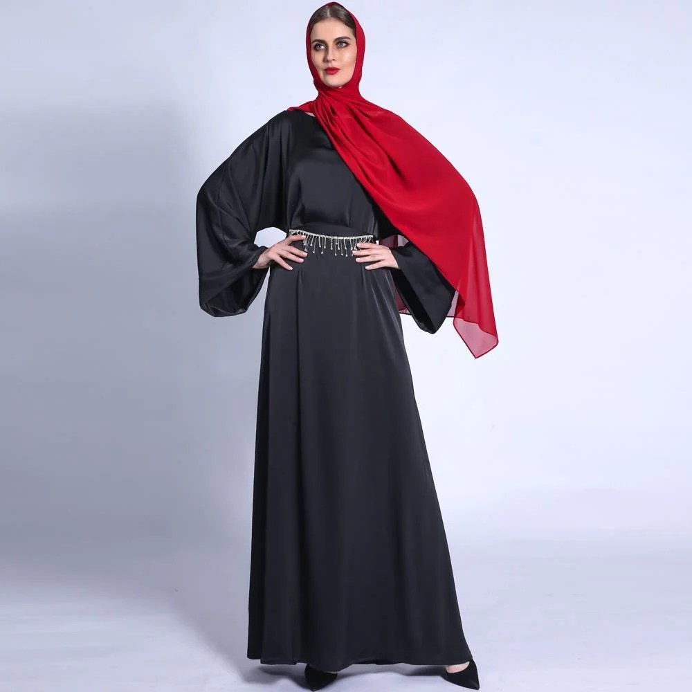 Pocket Satin Abaya With Shiny Rhinestone Belt (MA011) - Image 9