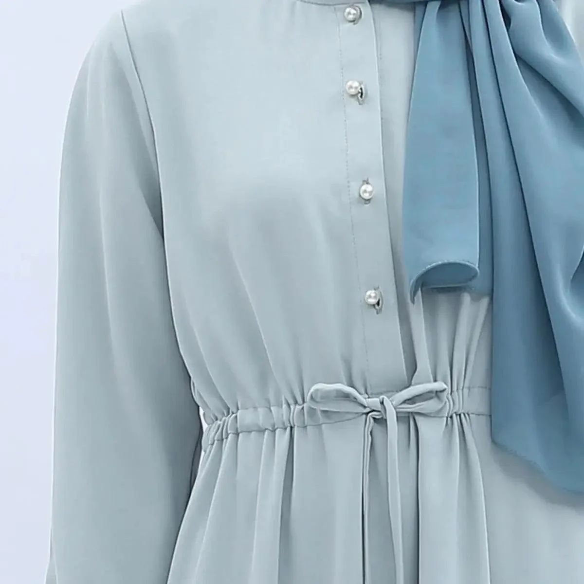 Women's Mint Green Abaya with Pearl Buttons & Pockets - Mariam's Collection - Image 2