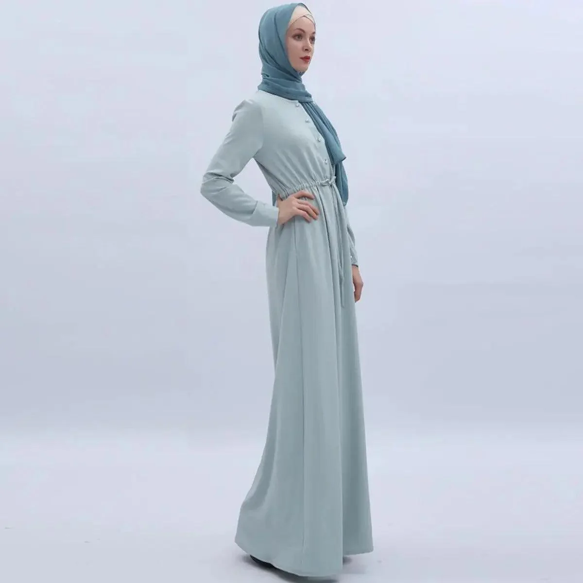 Women's Mint Green Abaya with Pearl Buttons & Pockets - Mariam's Collection - Image 3