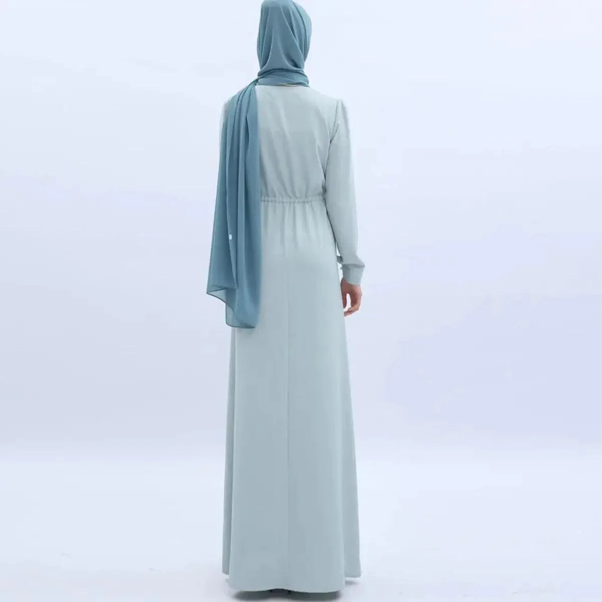 Women's Mint Green Abaya with Pearl Buttons & Pockets - Mariam's Collection - Image 4