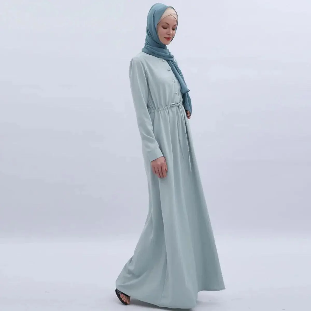 Women's Mint Green Abaya with Pearl Buttons & Pockets - Mariam's Collection - Image 5