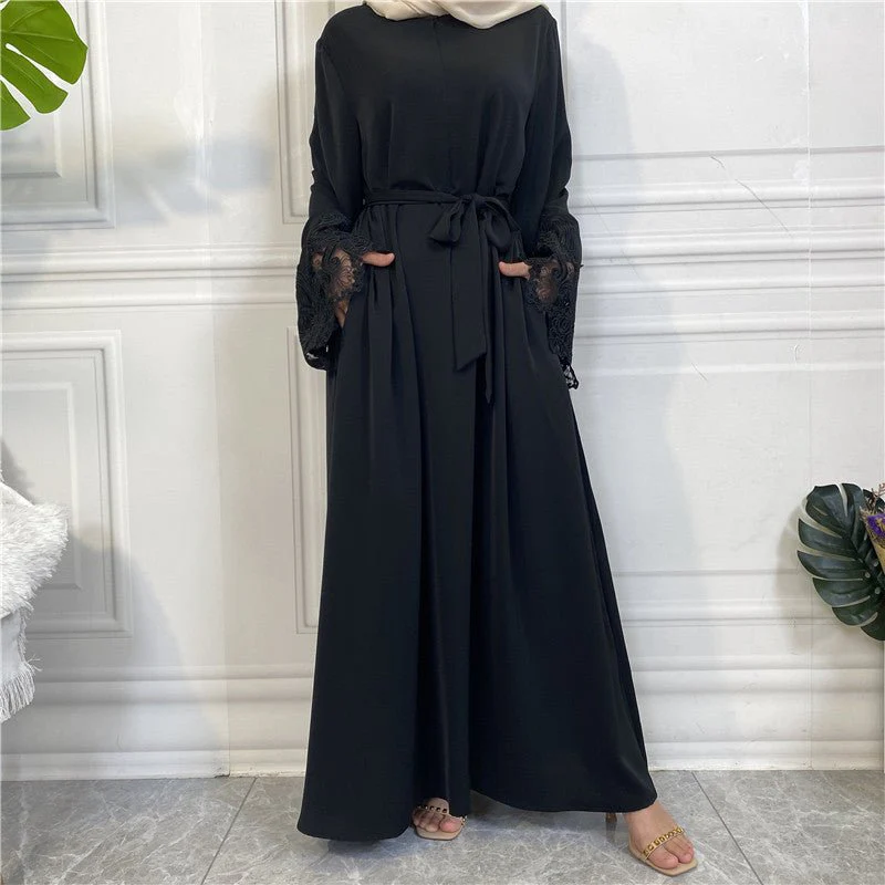 Floral Lace Zip Abaya (MA060) - Image 10