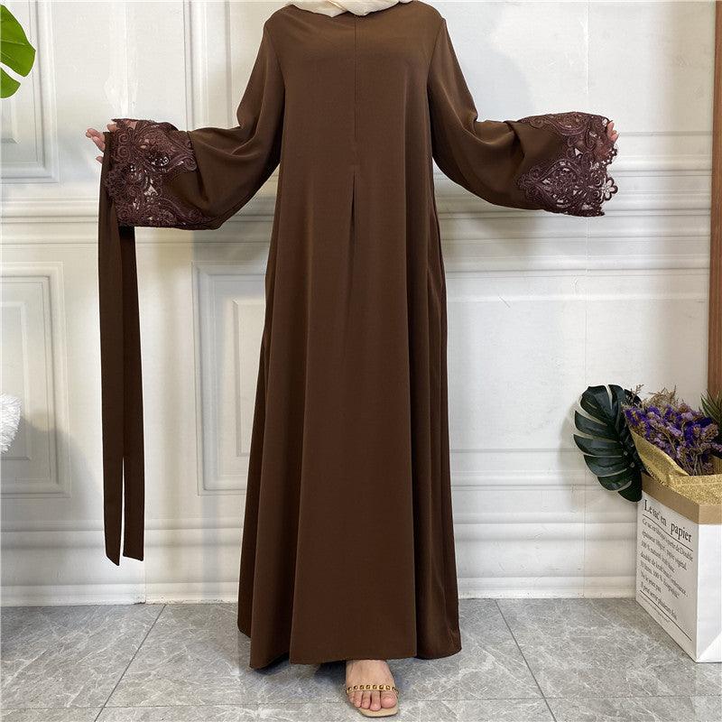 Floral Lace Zip Abaya (MA060) - Image 3