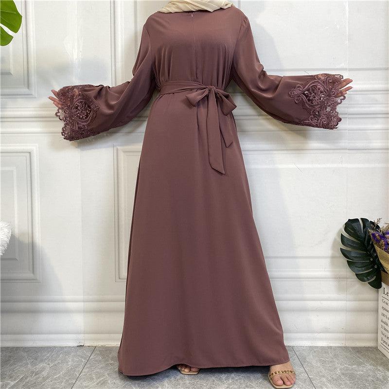 Floral Lace Zip Abaya (MA060) - Image 4