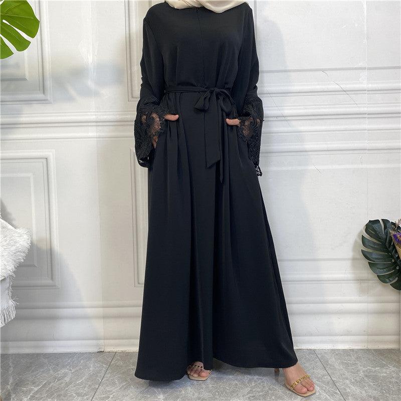 Floral Lace Zip Abaya (MA060) - Image 5