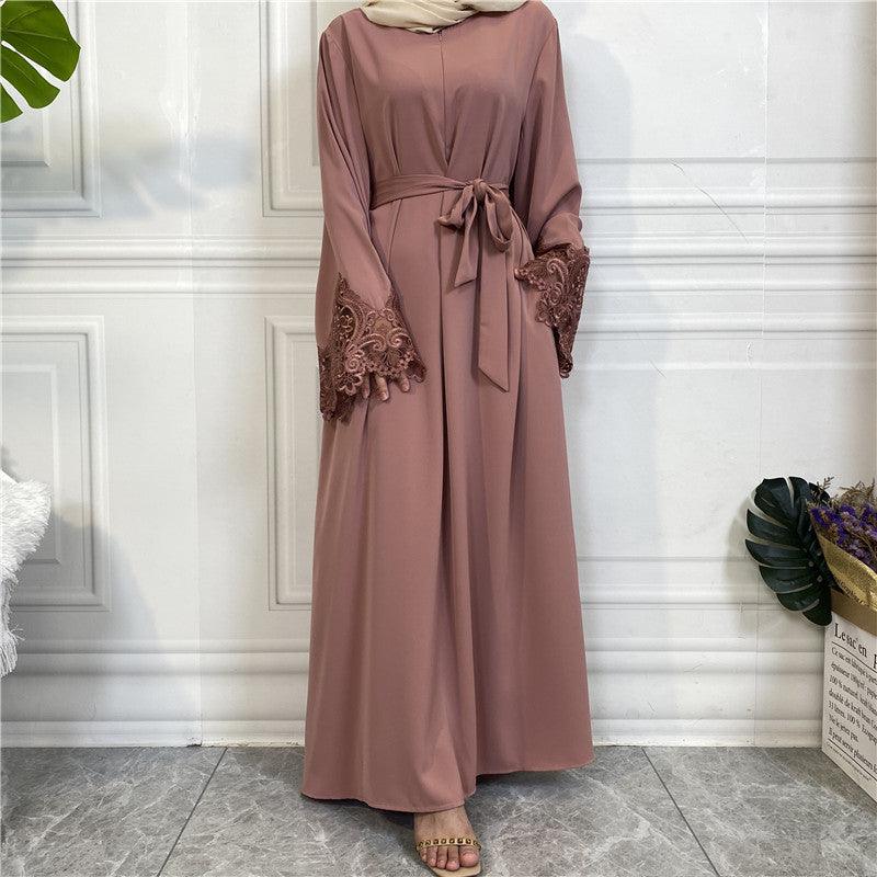 Floral Lace Zip Abaya (MA060) - Image 6