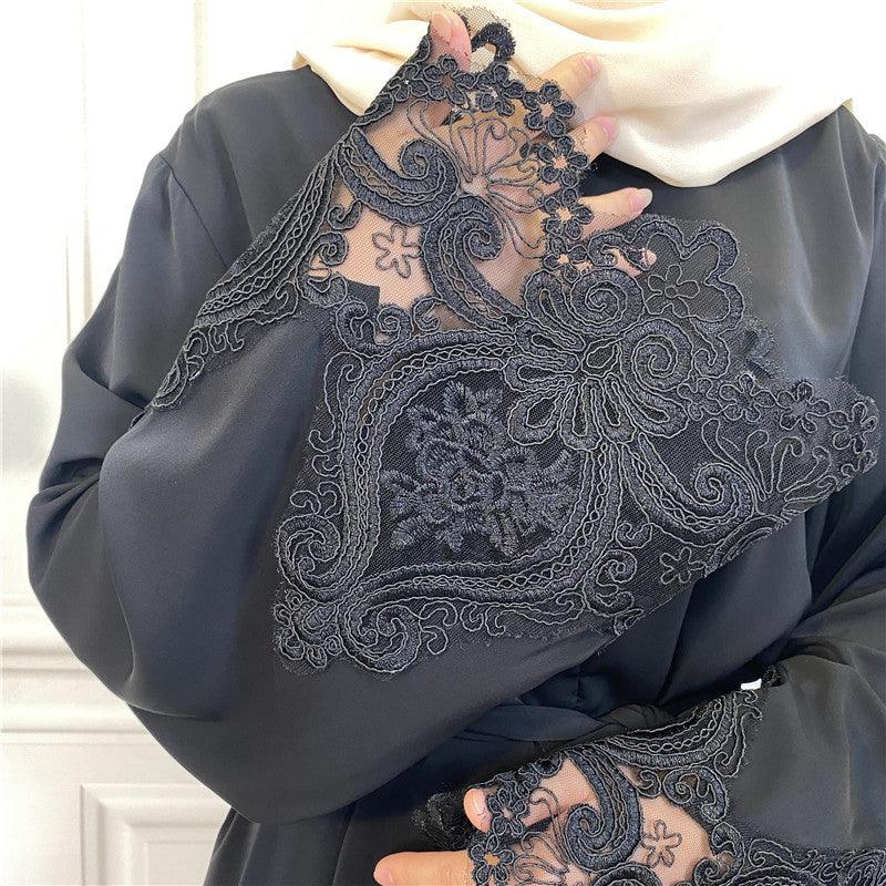 Floral Lace Zip Abaya (MA060) - Image 7