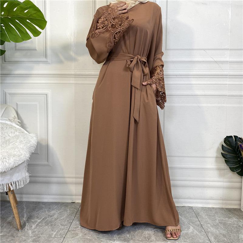 Floral Lace Zip Abaya (MA060) - Image 9