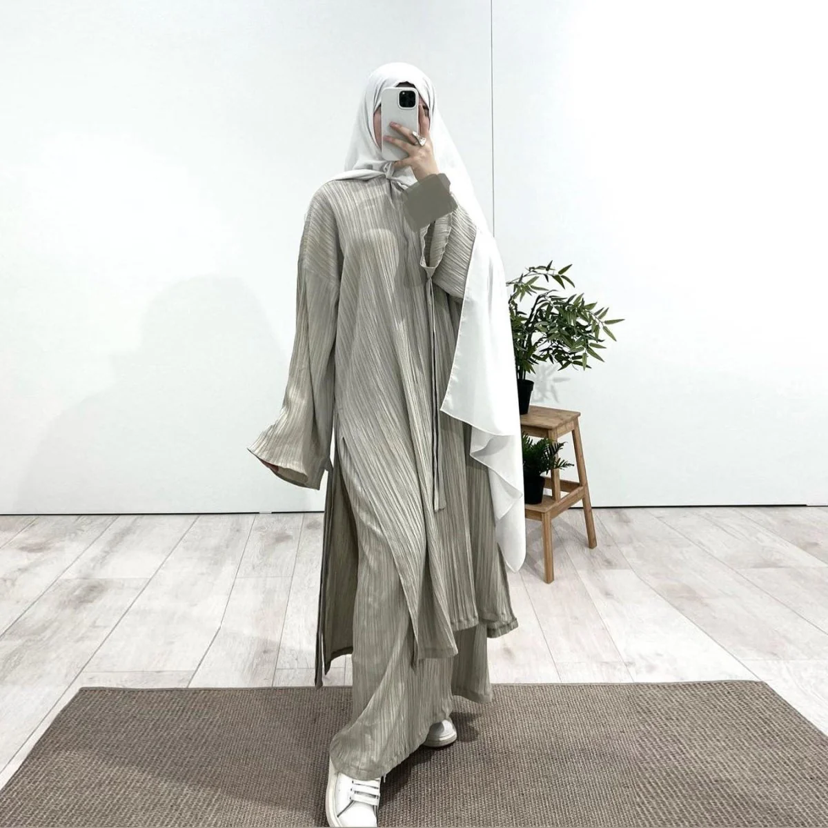 Pleated Long Sleeve Dress Top and Skirt Suit (MA079) - Image 3