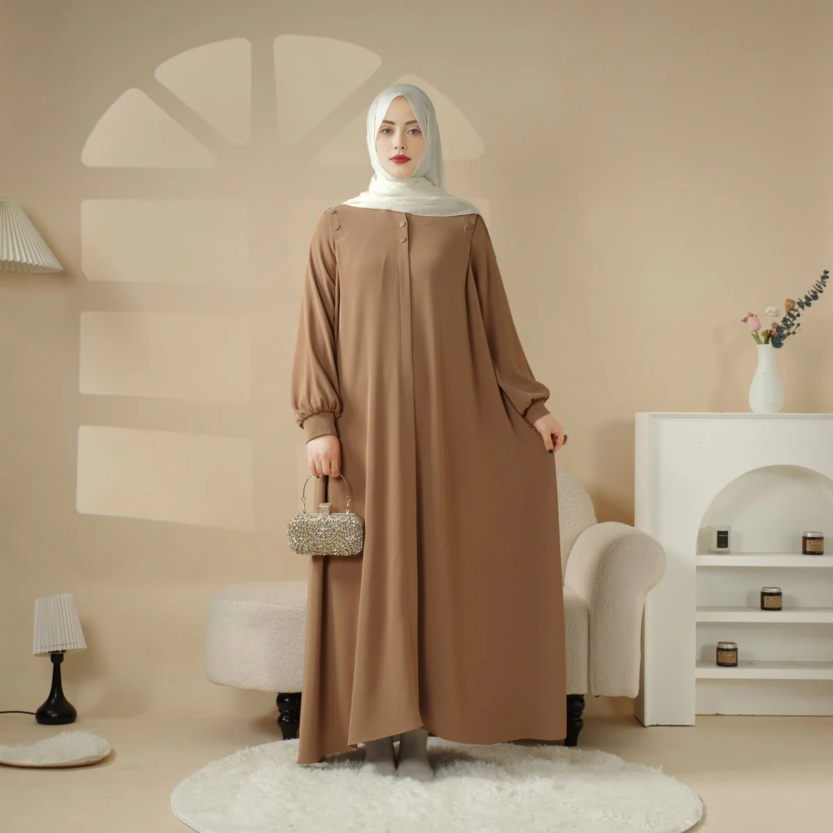 Macaron Color Shoulder Button Pullover Abaya (MA083) - Image 10