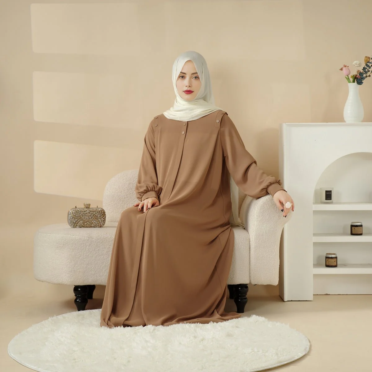 Macaron Color Shoulder Button Pullover Abaya (MA083) - Image 11