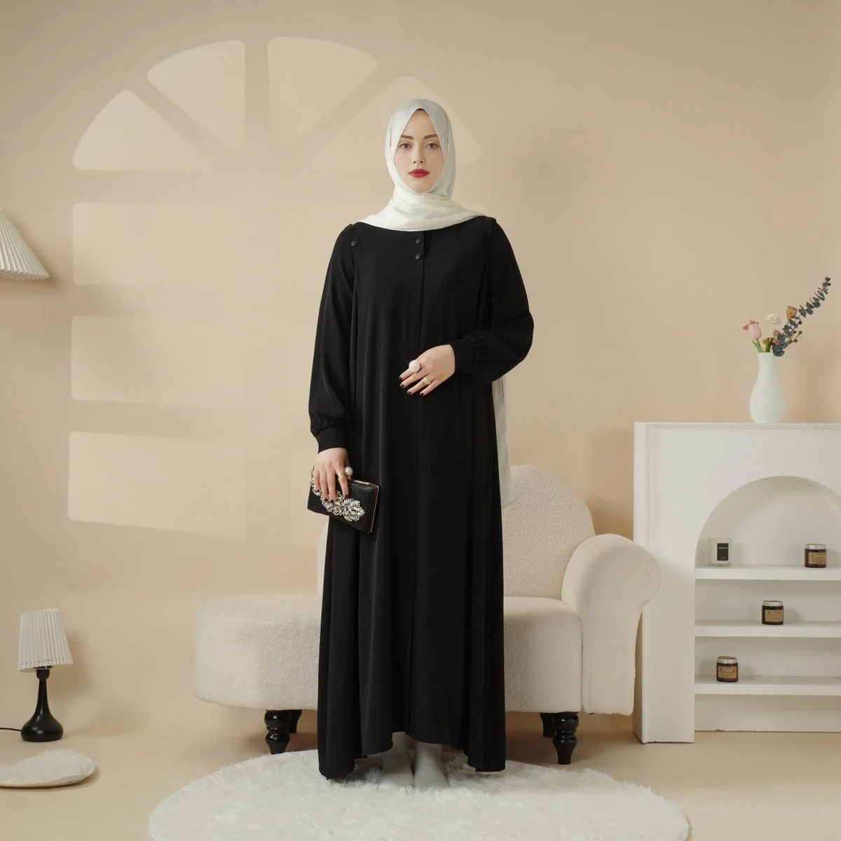Macaron Color Shoulder Button Pullover Abaya (MA083) - Image 12