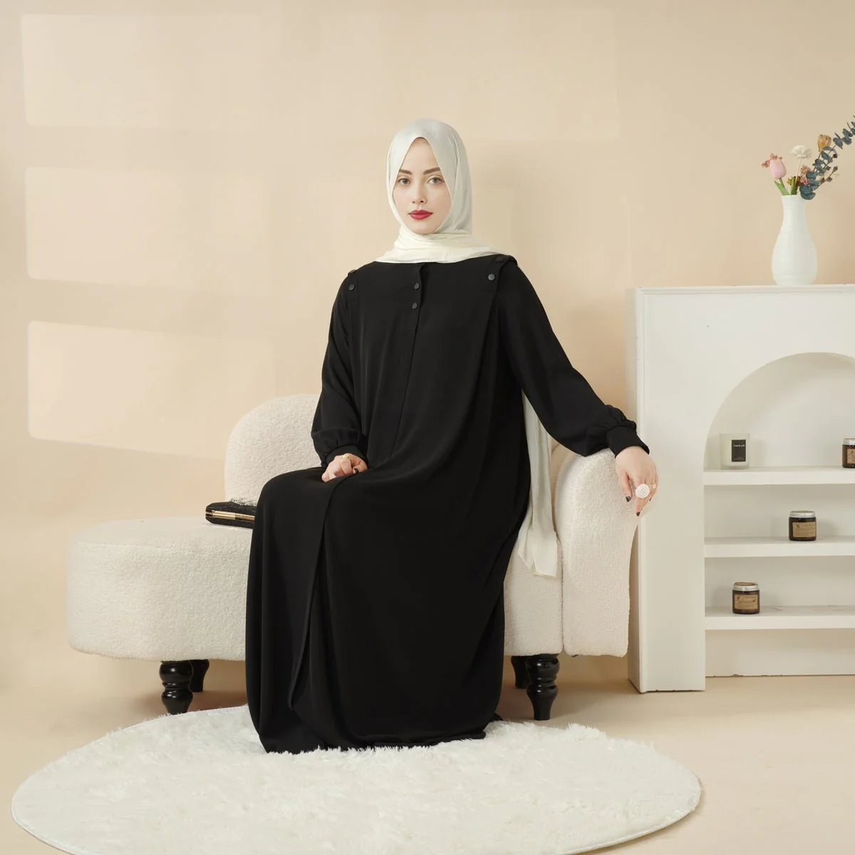 Macaron Color Shoulder Button Pullover Abaya (MA083) - Image 13
