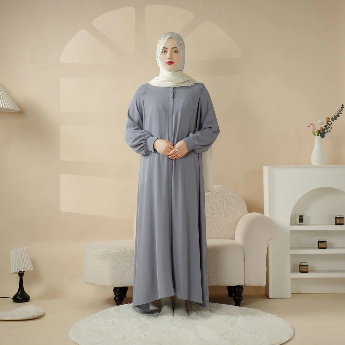Macaron Color Shoulder Button Pullover Abaya (MA083) - Image 14