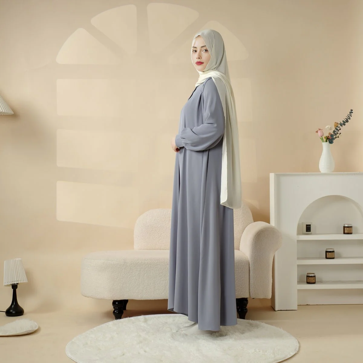 Macaron Color Shoulder Button Pullover Abaya (MA083) - Image 15